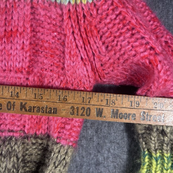 Boho Rainbow Crochet Cardigan Jacket Art To Wear Large Buttons Hooded Size S/M - Picture 7 of 11